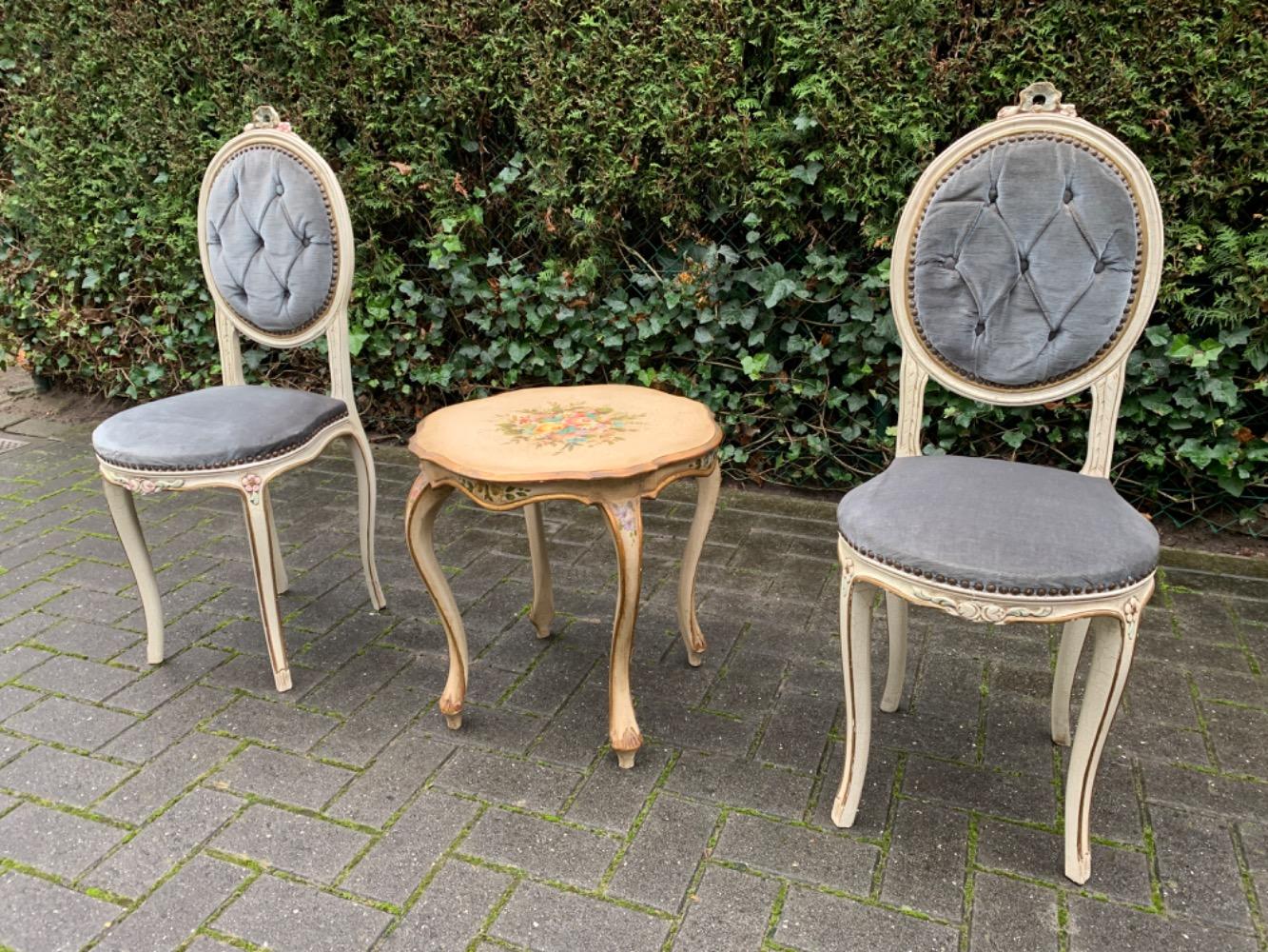 Louis XV style Chairs with side table