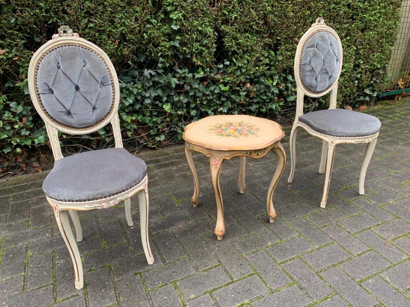 Louis XV style Chairs with side table