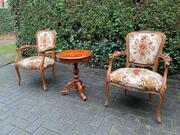 Louis XV style Pair of armchairs with side table