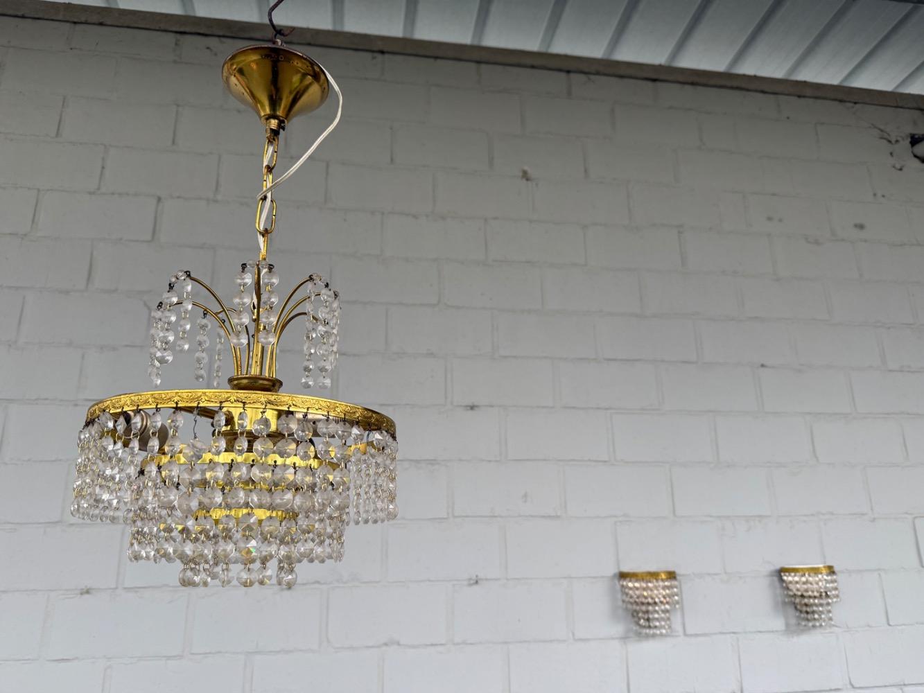 Vintage Chandelier and pair of wall lights